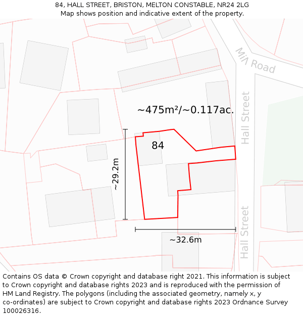 84, HALL STREET, BRISTON, MELTON CONSTABLE, NR24 2LG: Plot and title map