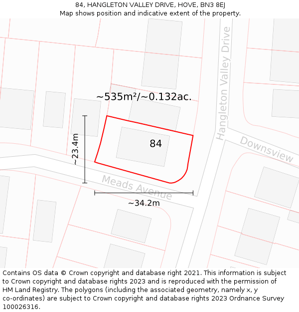 84, HANGLETON VALLEY DRIVE, HOVE, BN3 8EJ: Plot and title map