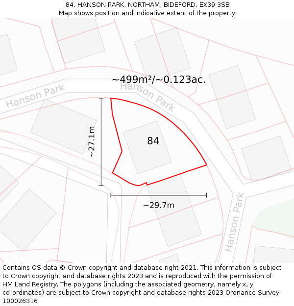 84, HANSON PARK, NORTHAM, BIDEFORD, EX39 3SB: Plot and title map