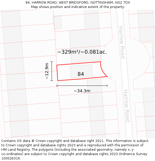 84, HARROW ROAD, WEST BRIDGFORD, NOTTINGHAM, NG2 7DX: Plot and title map