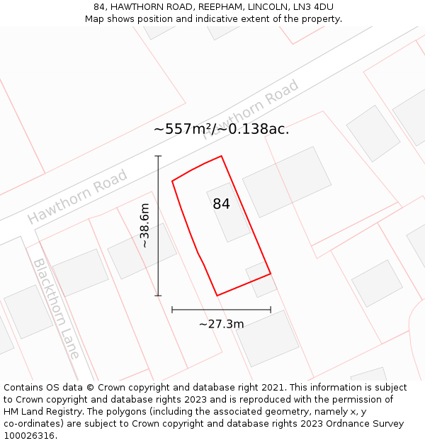 84, HAWTHORN ROAD, REEPHAM, LINCOLN, LN3 4DU: Plot and title map