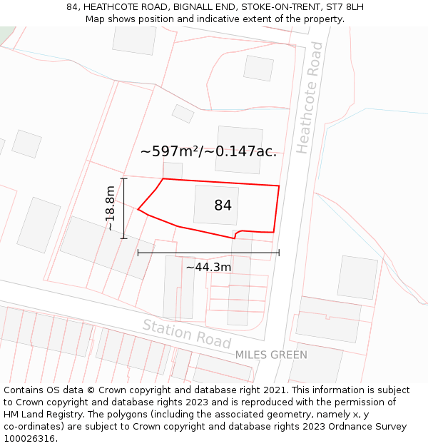 84, HEATHCOTE ROAD, BIGNALL END, STOKE-ON-TRENT, ST7 8LH: Plot and title map