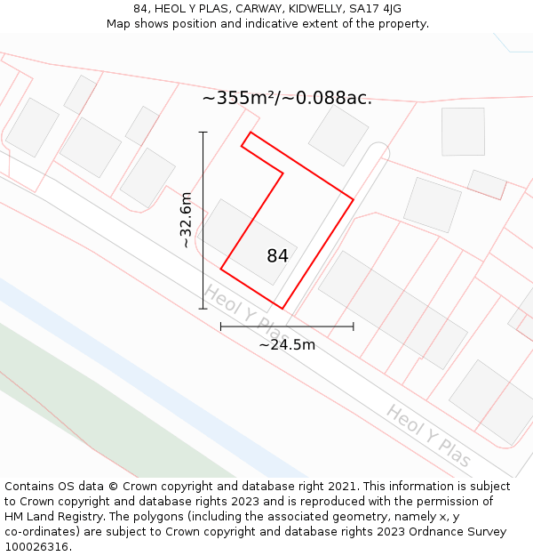 84, HEOL Y PLAS, CARWAY, KIDWELLY, SA17 4JG: Plot and title map