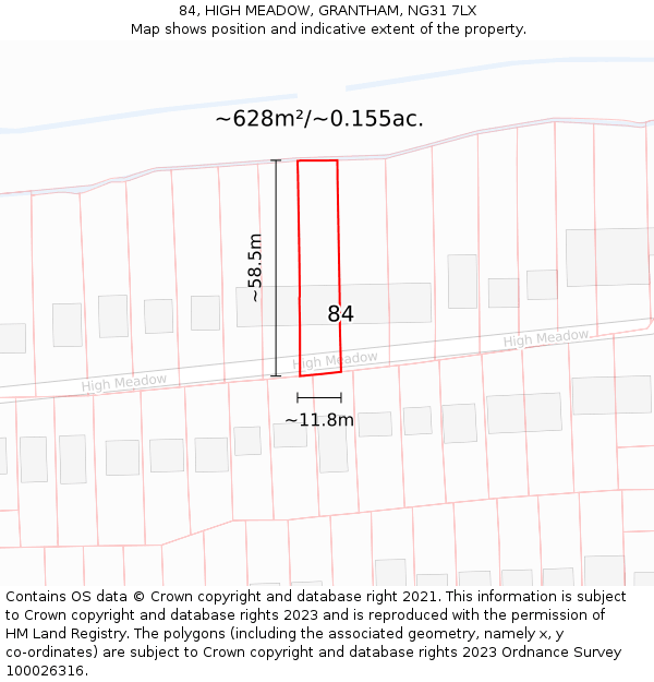 84, HIGH MEADOW, GRANTHAM, NG31 7LX: Plot and title map