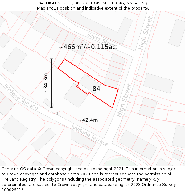 84, HIGH STREET, BROUGHTON, KETTERING, NN14 1NQ: Plot and title map