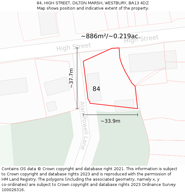 84, HIGH STREET, DILTON MARSH, WESTBURY, BA13 4DZ: Plot and title map