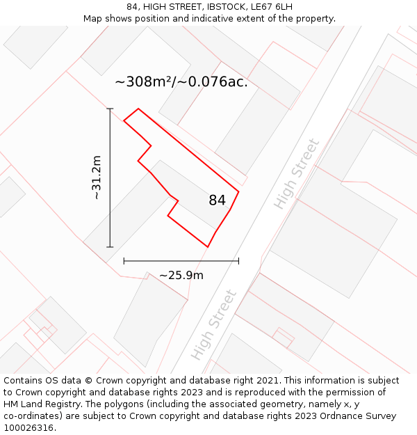 84, HIGH STREET, IBSTOCK, LE67 6LH: Plot and title map