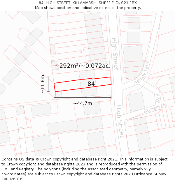 84, HIGH STREET, KILLAMARSH, SHEFFIELD, S21 1BX: Plot and title map