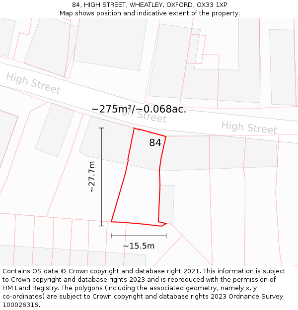 84, HIGH STREET, WHEATLEY, OXFORD, OX33 1XP: Plot and title map