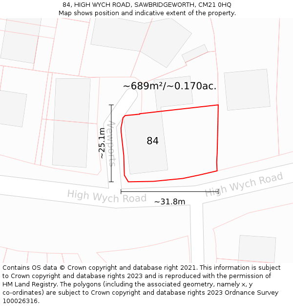 84, HIGH WYCH ROAD, SAWBRIDGEWORTH, CM21 0HQ: Plot and title map