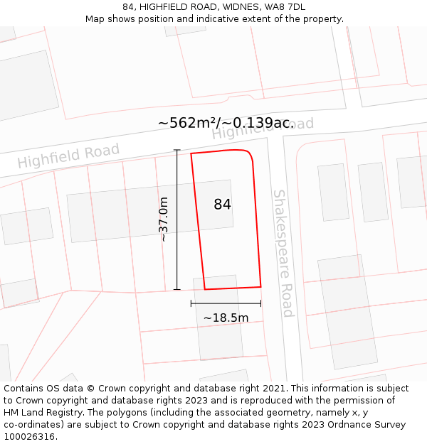 84, HIGHFIELD ROAD, WIDNES, WA8 7DL: Plot and title map