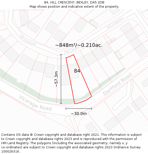 84, HILL CRESCENT, BEXLEY, DA5 2DB: Plot and title map