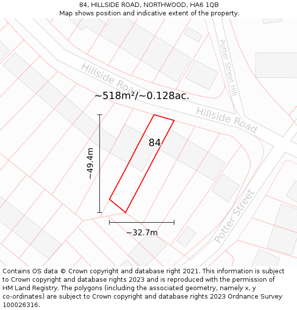 84, HILLSIDE ROAD, NORTHWOOD, HA6 1QB: Plot and title map