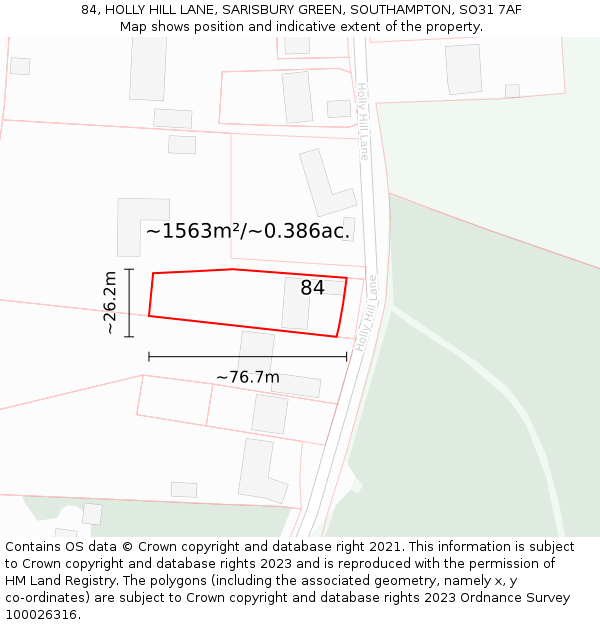 84, HOLLY HILL LANE, SARISBURY GREEN, SOUTHAMPTON, SO31 7AF: Plot and title map