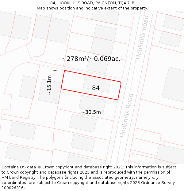 84, HOOKHILLS ROAD, PAIGNTON, TQ4 7LR: Plot and title map