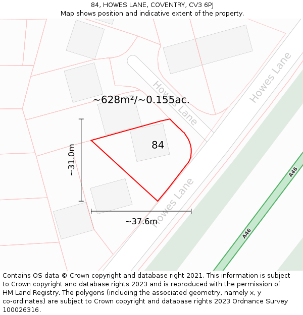 84, HOWES LANE, COVENTRY, CV3 6PJ: Plot and title map