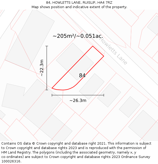 84, HOWLETTS LANE, RUISLIP, HA4 7RZ: Plot and title map