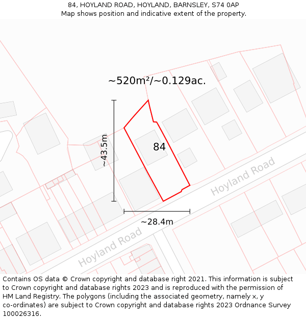 84, HOYLAND ROAD, HOYLAND, BARNSLEY, S74 0AP: Plot and title map