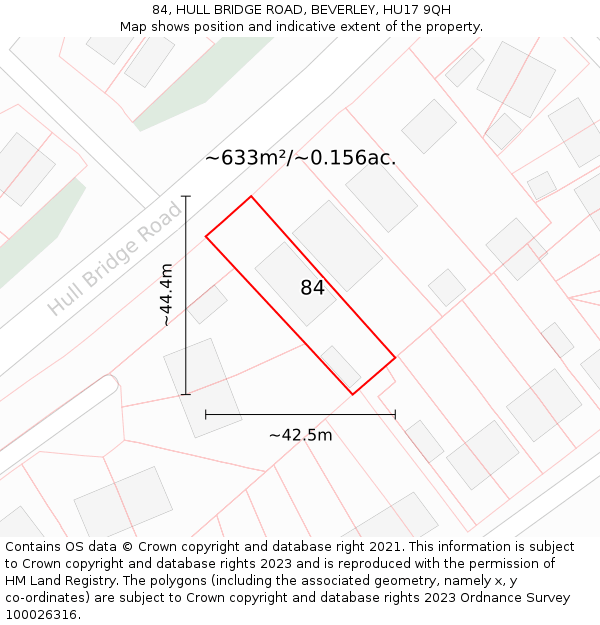 84, HULL BRIDGE ROAD, BEVERLEY, HU17 9QH: Plot and title map