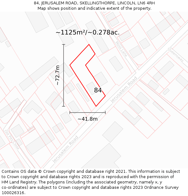 84, JERUSALEM ROAD, SKELLINGTHORPE, LINCOLN, LN6 4RH: Plot and title map