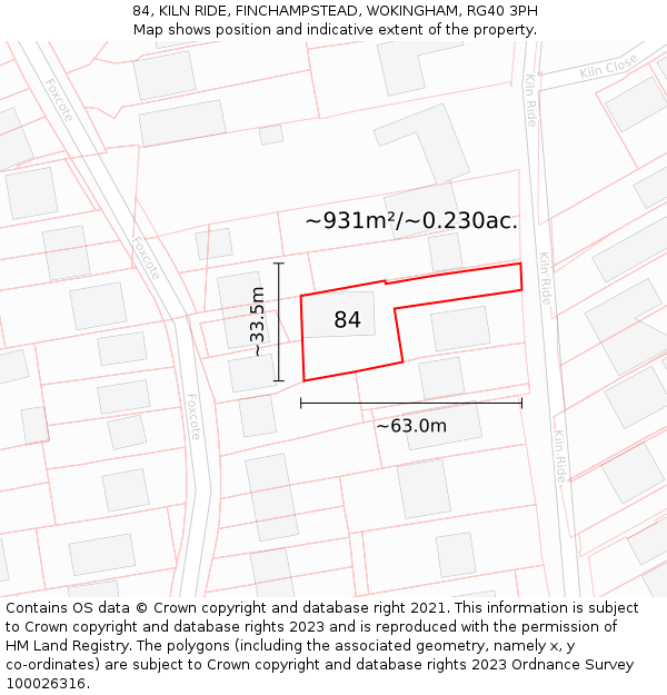 84, KILN RIDE, FINCHAMPSTEAD, WOKINGHAM, RG40 3PH: Plot and title map