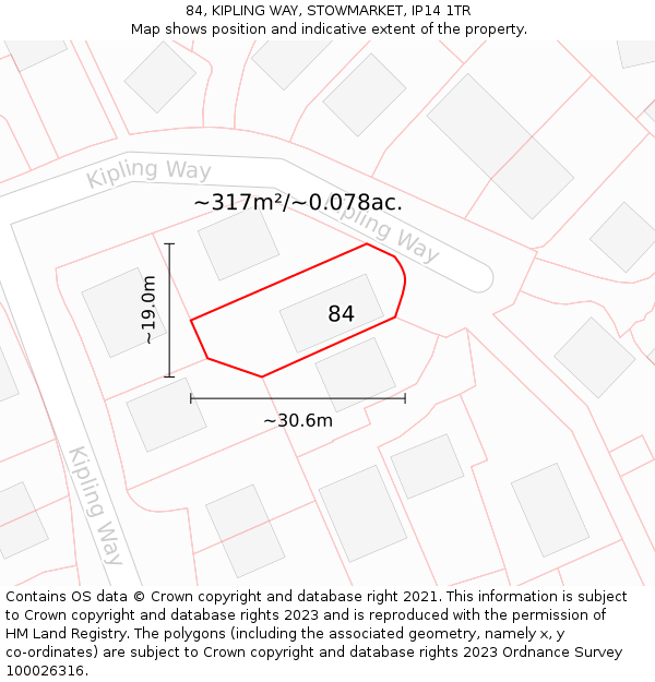 84, KIPLING WAY, STOWMARKET, IP14 1TR: Plot and title map