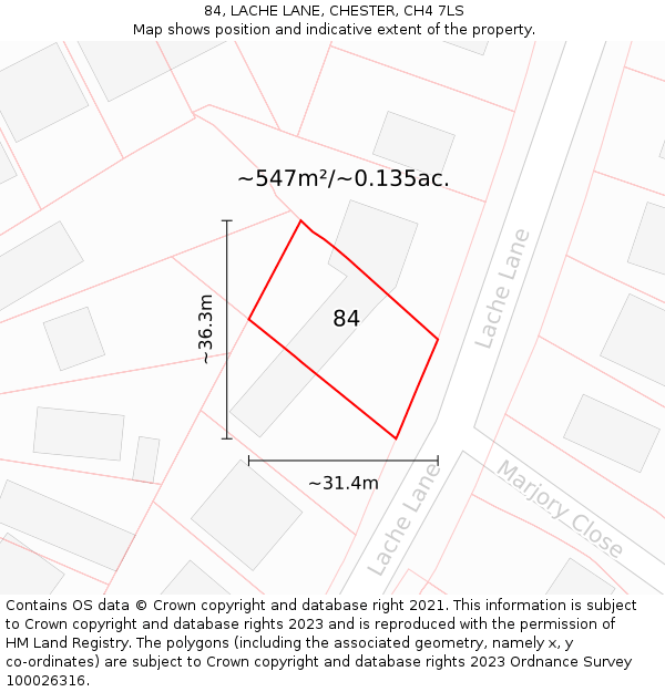 84, LACHE LANE, CHESTER, CH4 7LS: Plot and title map