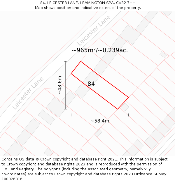 84, LEICESTER LANE, LEAMINGTON SPA, CV32 7HH: Plot and title map