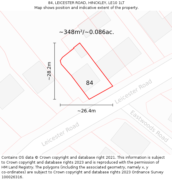 84, LEICESTER ROAD, HINCKLEY, LE10 1LT: Plot and title map