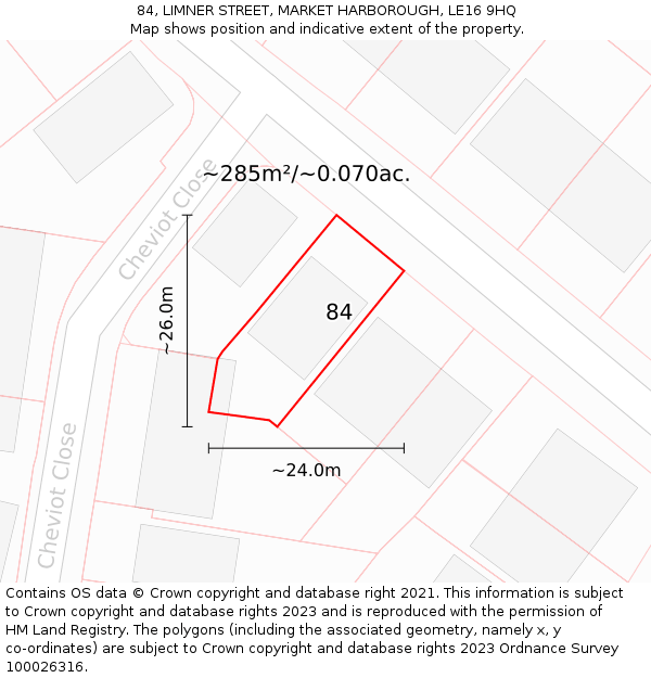 84, LIMNER STREET, MARKET HARBOROUGH, LE16 9HQ: Plot and title map