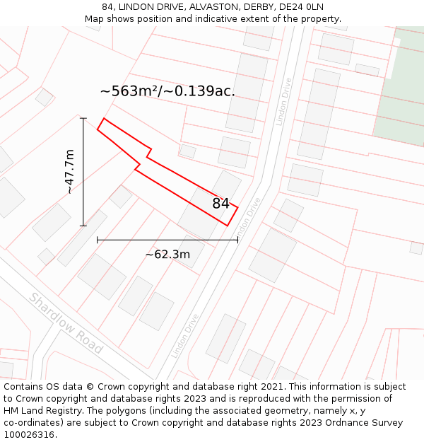 84, LINDON DRIVE, ALVASTON, DERBY, DE24 0LN: Plot and title map