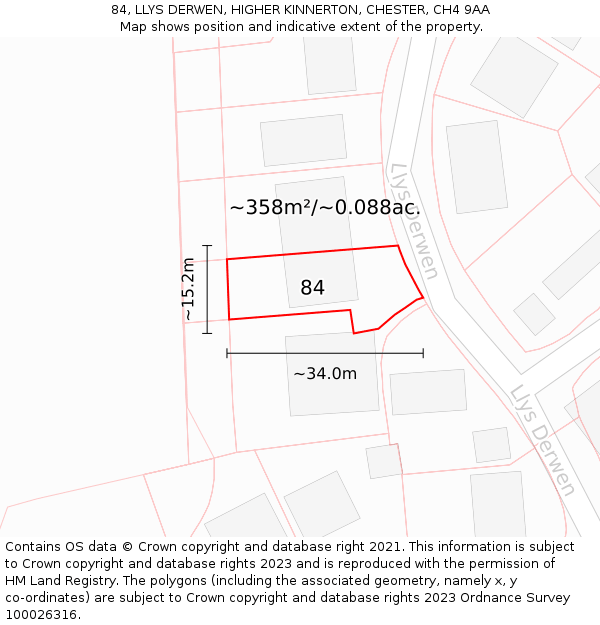 84, LLYS DERWEN, HIGHER KINNERTON, CHESTER, CH4 9AA: Plot and title map