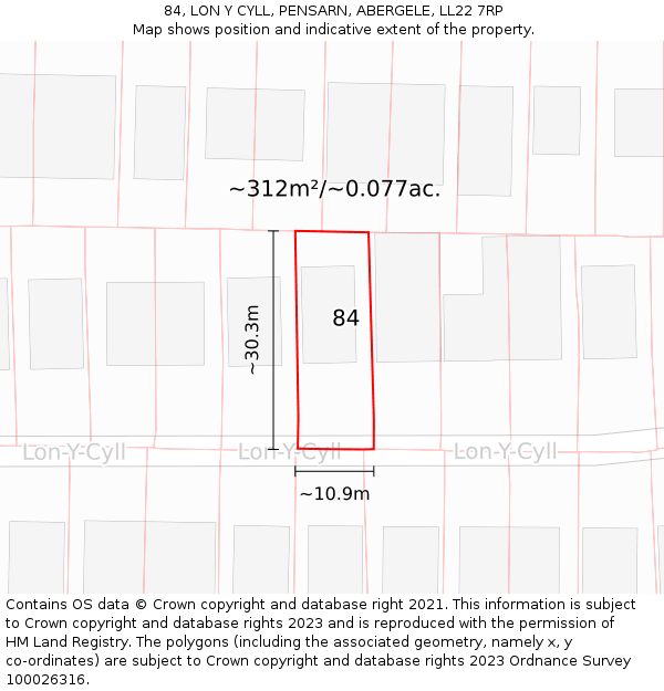 84, LON Y CYLL, PENSARN, ABERGELE, LL22 7RP: Plot and title map