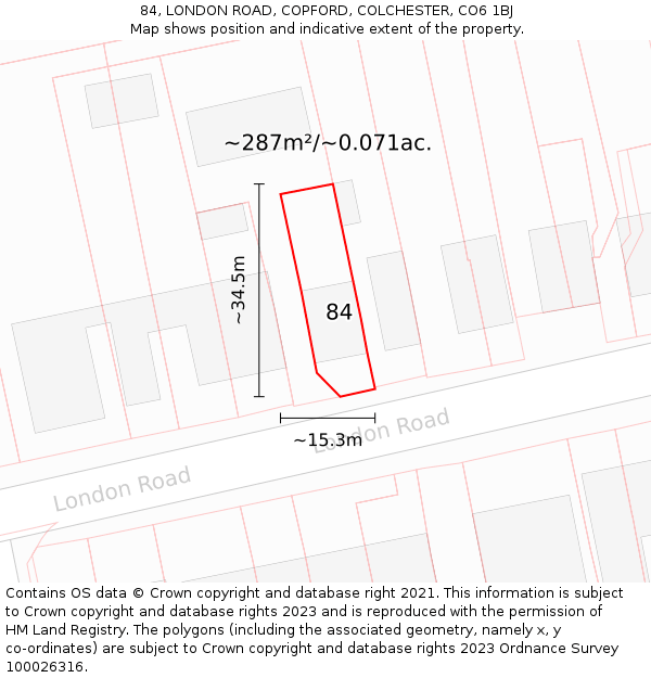 84, LONDON ROAD, COPFORD, COLCHESTER, CO6 1BJ: Plot and title map