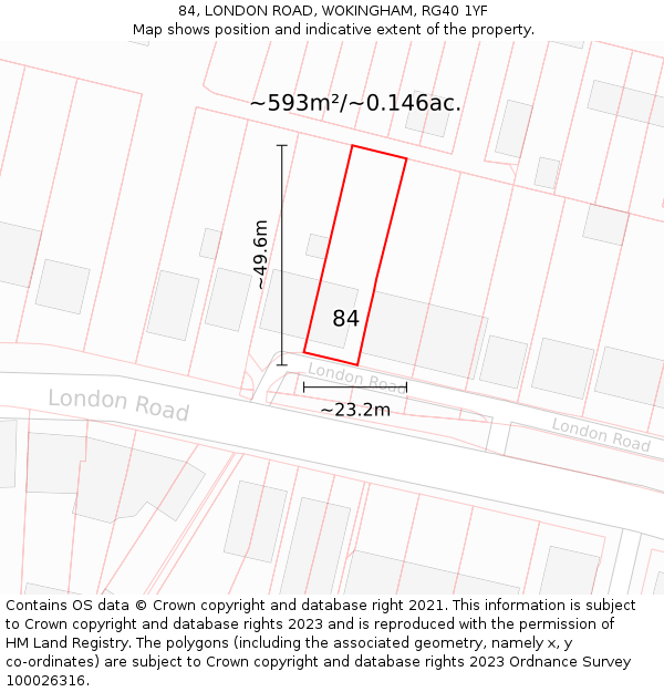 84, LONDON ROAD, WOKINGHAM, RG40 1YF: Plot and title map