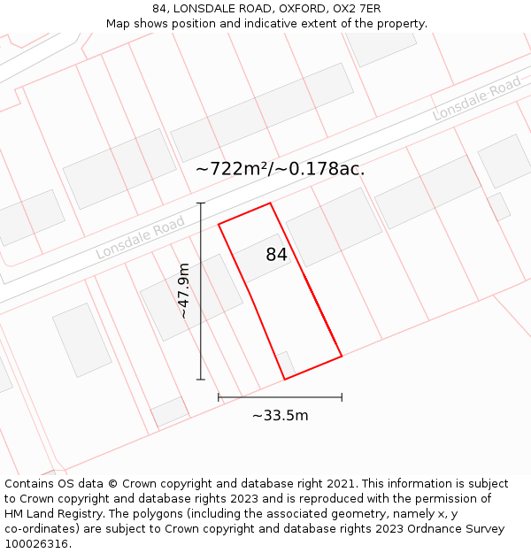 84, LONSDALE ROAD, OXFORD, OX2 7ER: Plot and title map