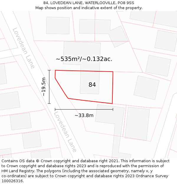 84, LOVEDEAN LANE, WATERLOOVILLE, PO8 9SS: Plot and title map