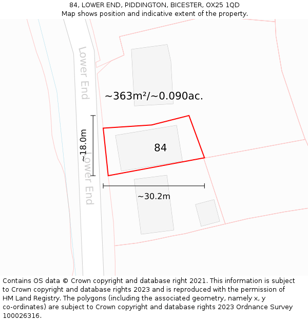 84, LOWER END, PIDDINGTON, BICESTER, OX25 1QD: Plot and title map