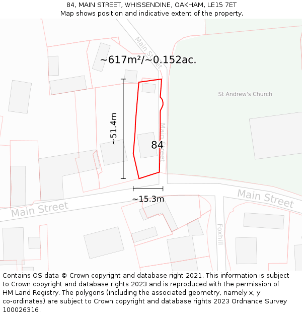 84, MAIN STREET, WHISSENDINE, OAKHAM, LE15 7ET: Plot and title map