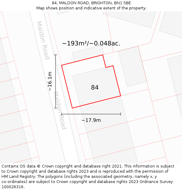 84, MALDON ROAD, BRIGHTON, BN1 5BE: Plot and title map