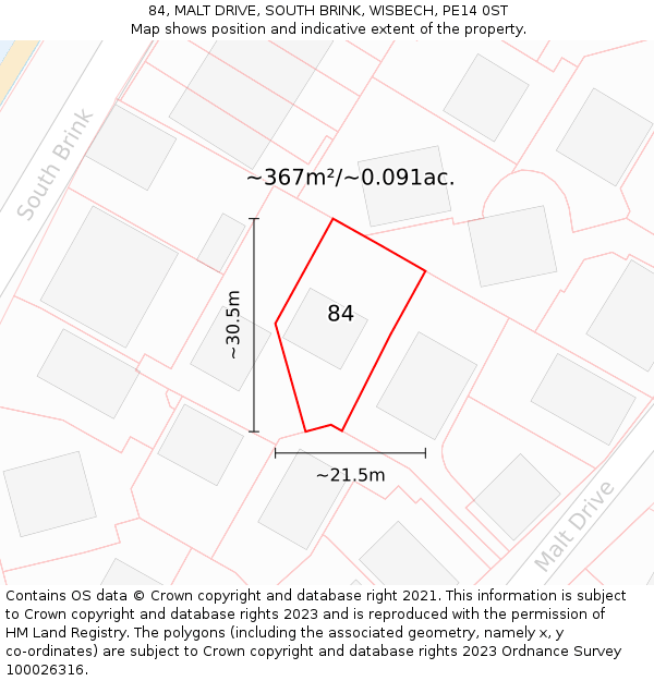 84, MALT DRIVE, SOUTH BRINK, WISBECH, PE14 0ST: Plot and title map