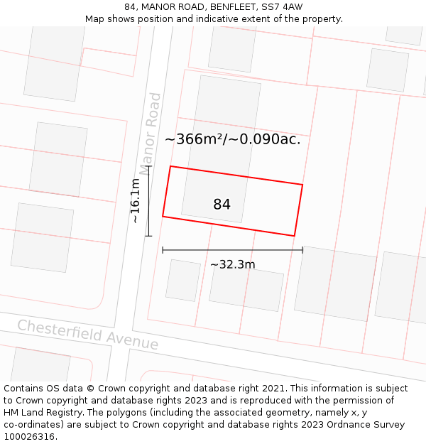 84, MANOR ROAD, BENFLEET, SS7 4AW: Plot and title map