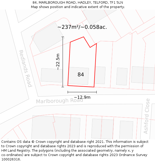 84, MARLBOROUGH ROAD, HADLEY, TELFORD, TF1 5LN: Plot and title map