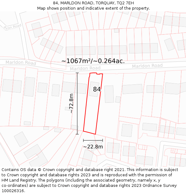 84, MARLDON ROAD, TORQUAY, TQ2 7EH: Plot and title map