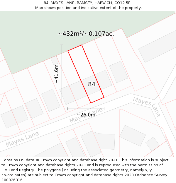 84, MAYES LANE, RAMSEY, HARWICH, CO12 5EL: Plot and title map