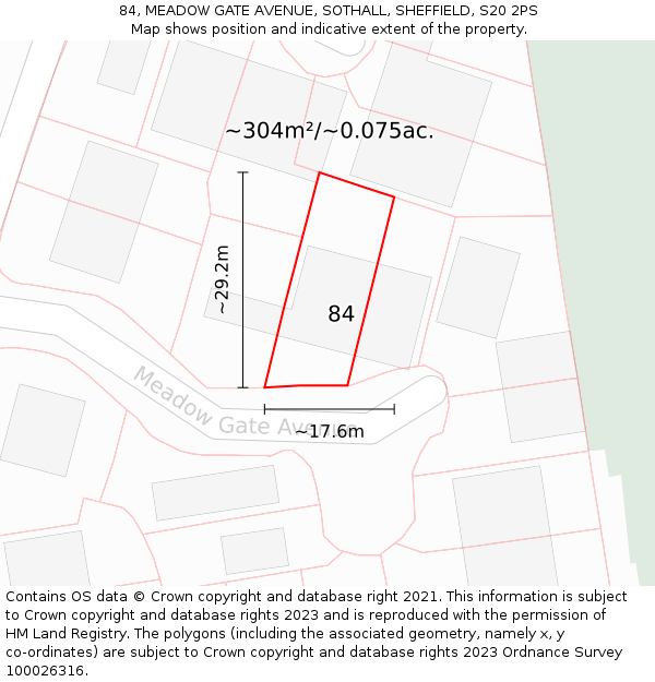 84, MEADOW GATE AVENUE, SOTHALL, SHEFFIELD, S20 2PS: Plot and title map