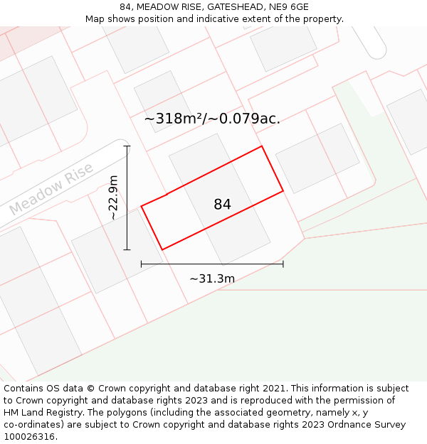 84, MEADOW RISE, GATESHEAD, NE9 6GE: Plot and title map