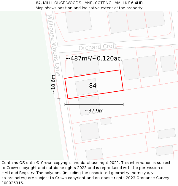 84, MILLHOUSE WOODS LANE, COTTINGHAM, HU16 4HB: Plot and title map