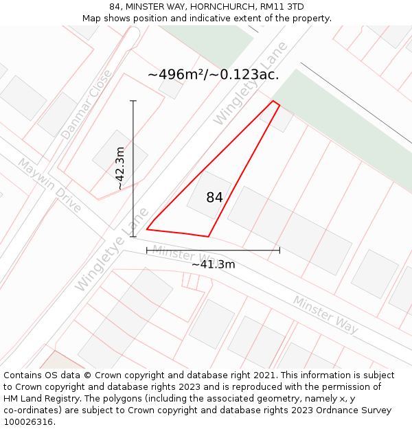 84, MINSTER WAY, HORNCHURCH, RM11 3TD: Plot and title map