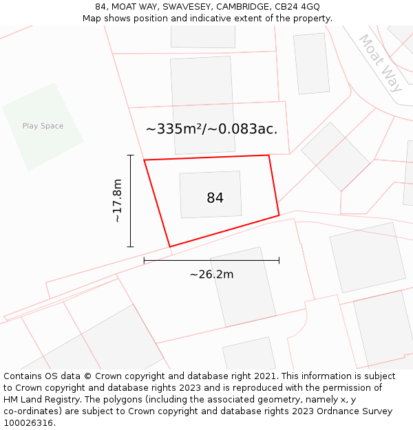 84, MOAT WAY, SWAVESEY, CAMBRIDGE, CB24 4GQ: Plot and title map